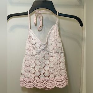 Pink Hollister lace halter top